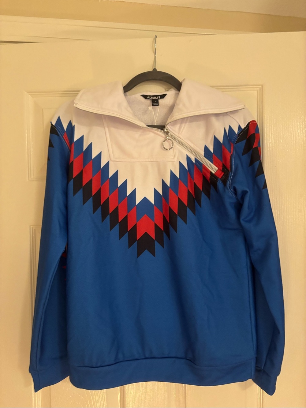 Blue Geometric Quarter-Zip Men's Sweater